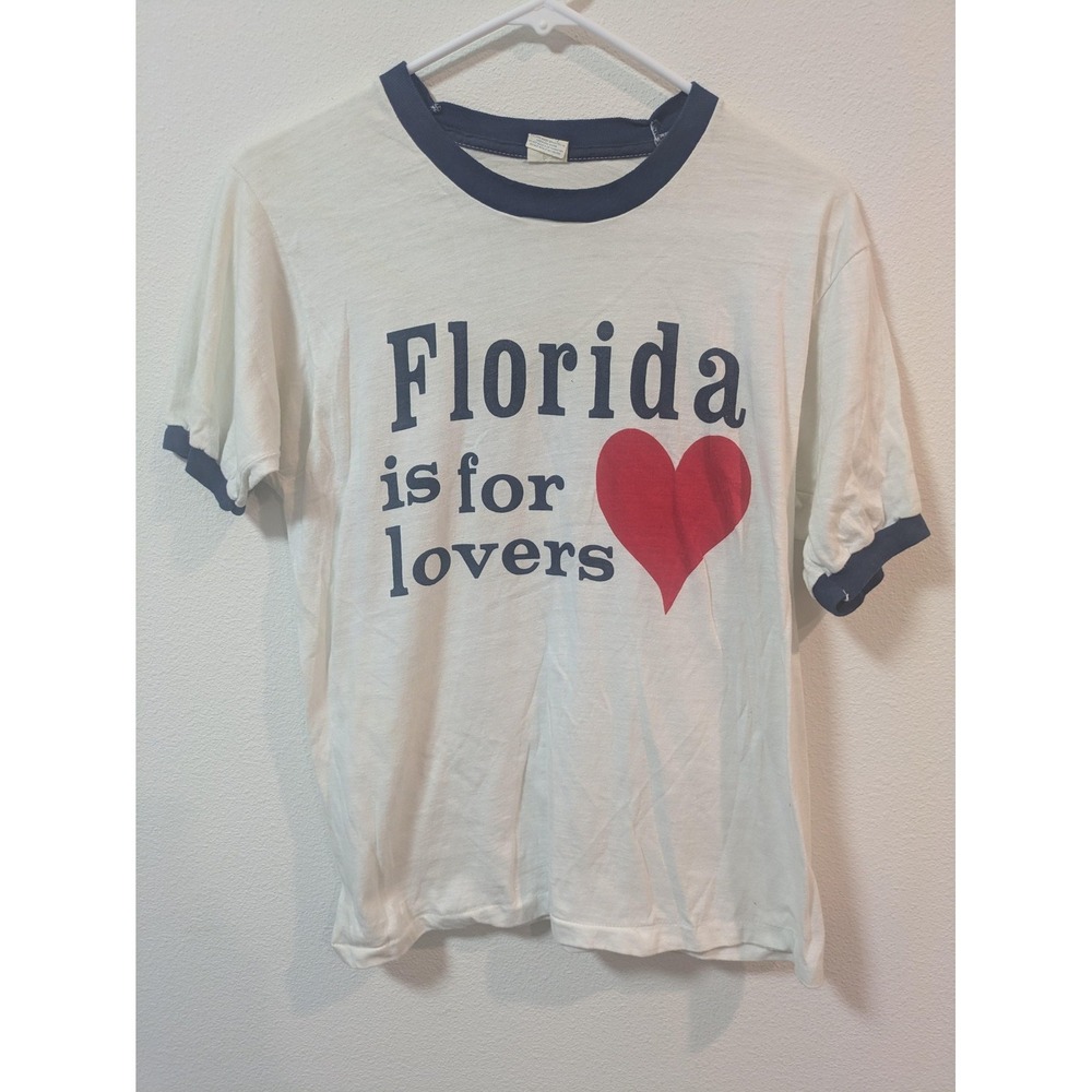 Vintage Tropix Shirt Mens Large Florida Is For Lovers Graphic Ringer Tee 70s
